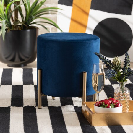 Baxton Studio Thurman Contemporary Glam and Luxe Navy Blue Velvet Upholstered and Gold Finished Metal Ottoman 197-12226-ZORO